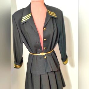 80s boxy military oversized mid weight blazer black/gold minimalist button front
